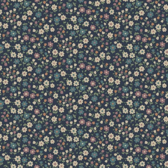 Esta 139471 To the moon and back Flowers dark blue lilac pink and grayish green - tapeta w drobne kwiaty
