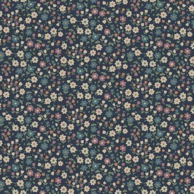 Esta 139471 To the moon and back Flowers dark blue lilac pink and grayish green - tapeta w drobne kwiaty