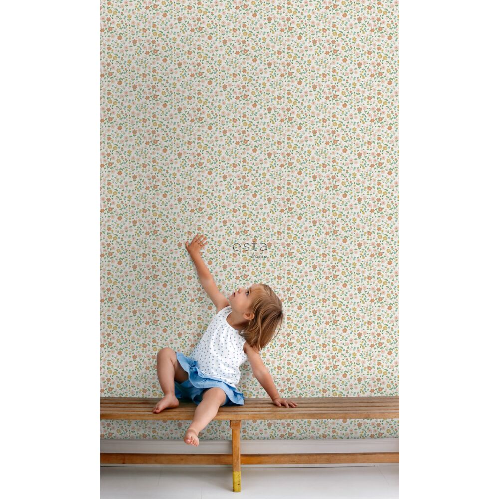 Esta 139467 To the moon and back Flowers mustard soft pink and terracotta - tapeta w drobne kwiaty