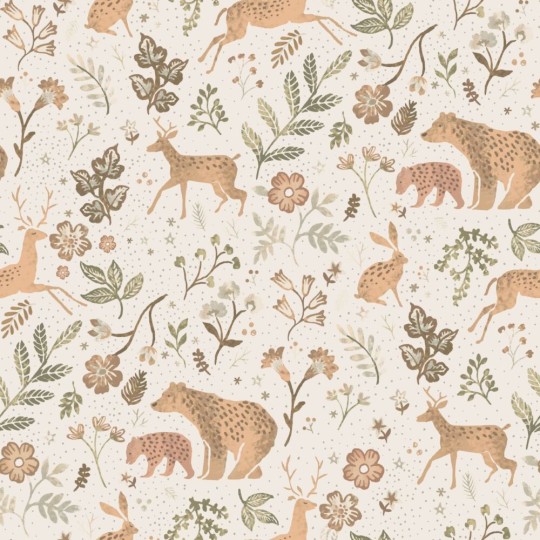 Esta 139525 To the moon and back Forest with forest animals off-white and beige - tapeta dziecięca w leśny motyw