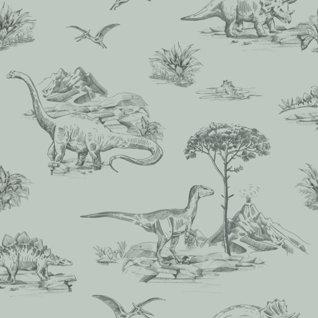 Esta 139556 To the moon and back Dinosaurs grayish sea green - tapeta dla dzieci w dinozaury