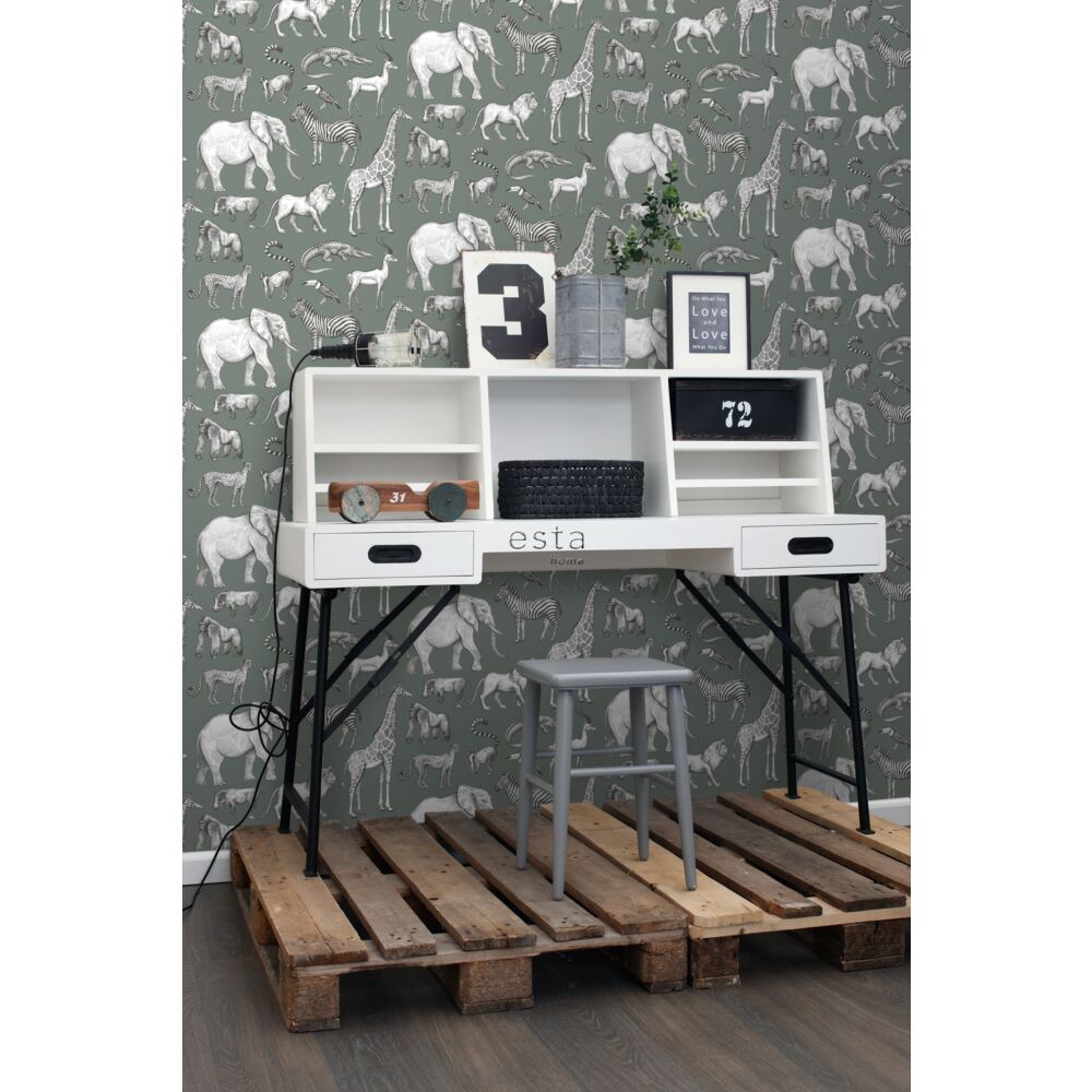 Esta 139513 To the moon and back Jungle animals grayish green - tapeta w egzotyczne zwierzęta