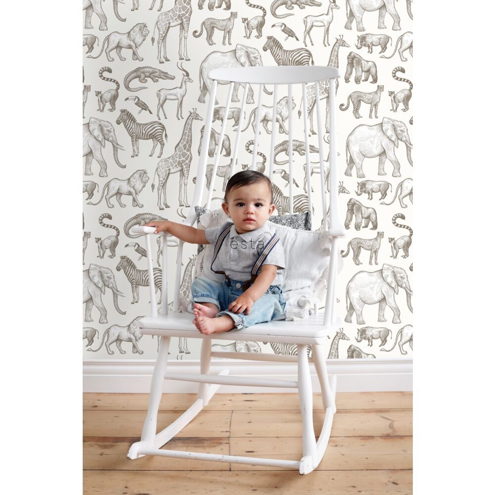 Esta 139510 To the moon and back Jungle animals off-white - tapeta w egzotyczne zwierzęta