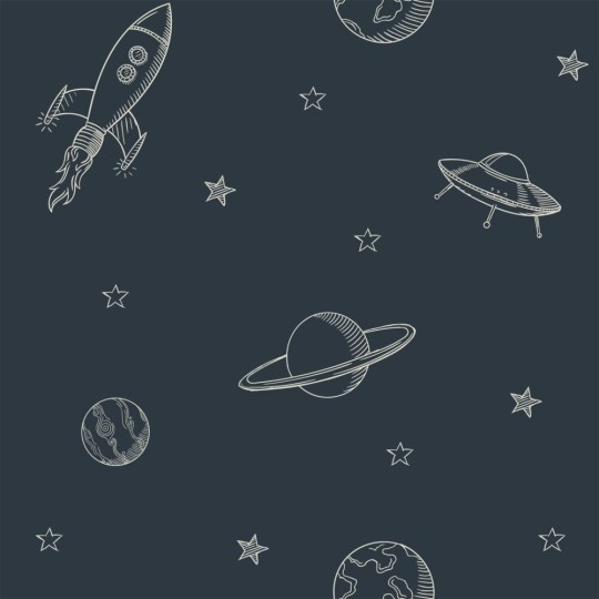 Esta 139422 To the moon and back Planets in outer space dark blue - tapeta dziecięca w kosmiczny motyw