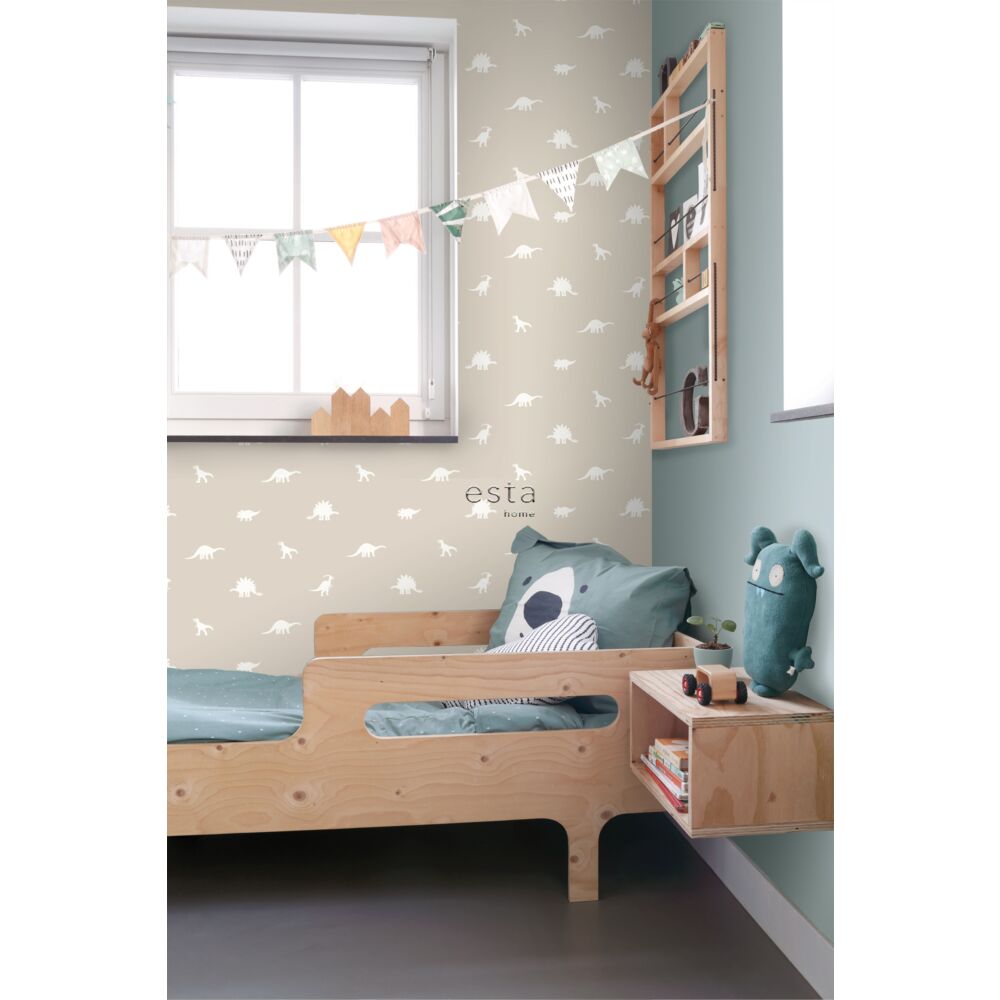 Esta 139508 To the moon and back Dinosaurs beige - tapeta dla dzieci w dinozaury