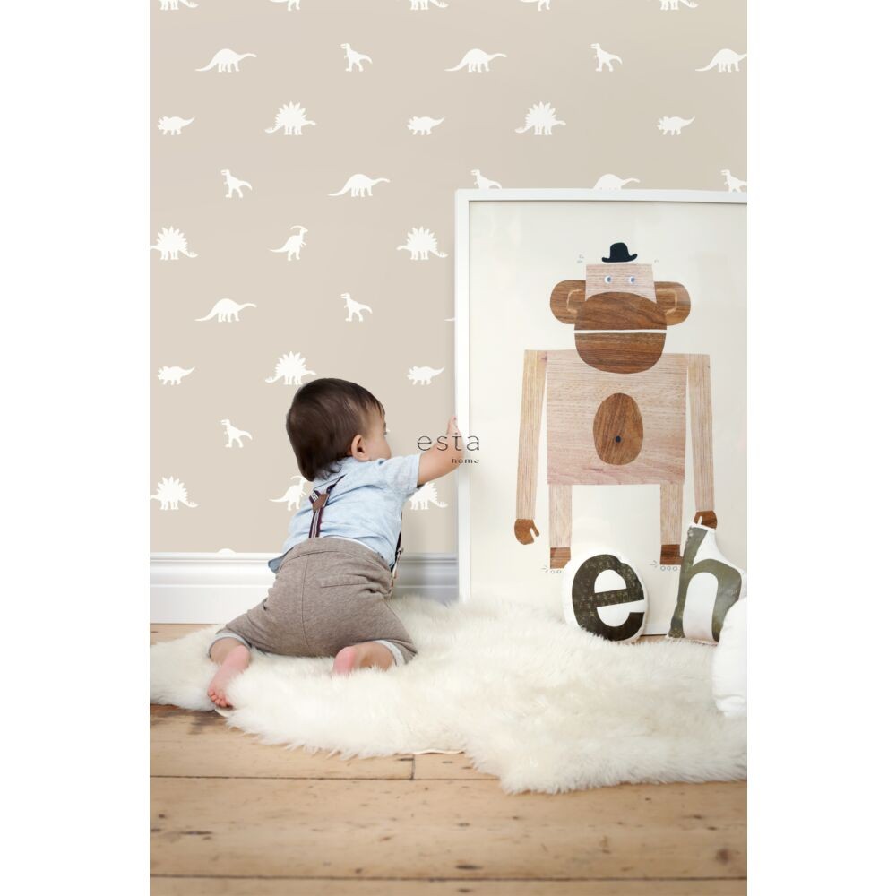 Esta 139508 To the moon and back Dinosaurs beige - tapeta dla dzieci w dinozaury