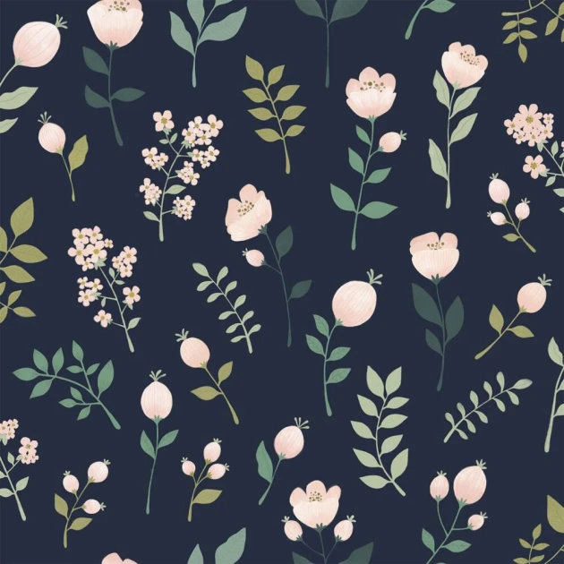 Esta 139341 To the moon and back Flowers dark blue pink and green - tapeta w kwiaty i liście