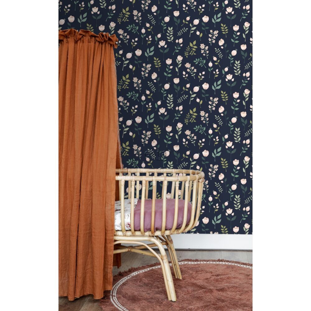 Esta 139341 To the moon and back Flowers dark blue pink and green - tapeta w kwiaty i liście