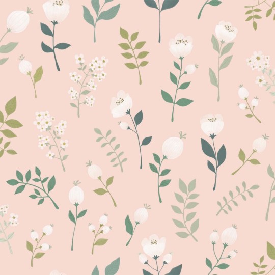 Esta 139340 To the moon and back Flowers soft pink green and white - tapeta w kwiaty i liście