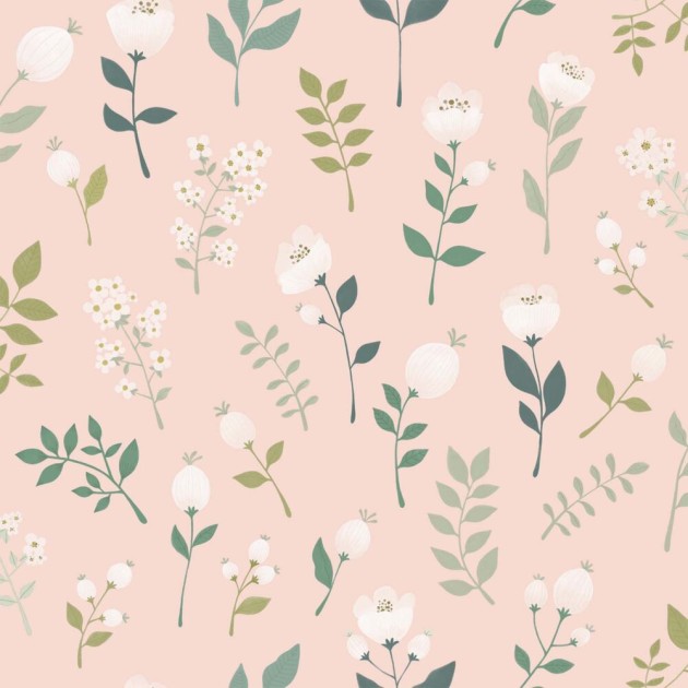 Esta 139340 To the moon and back Flowers soft pink green and white - tapeta w kwiaty i liście