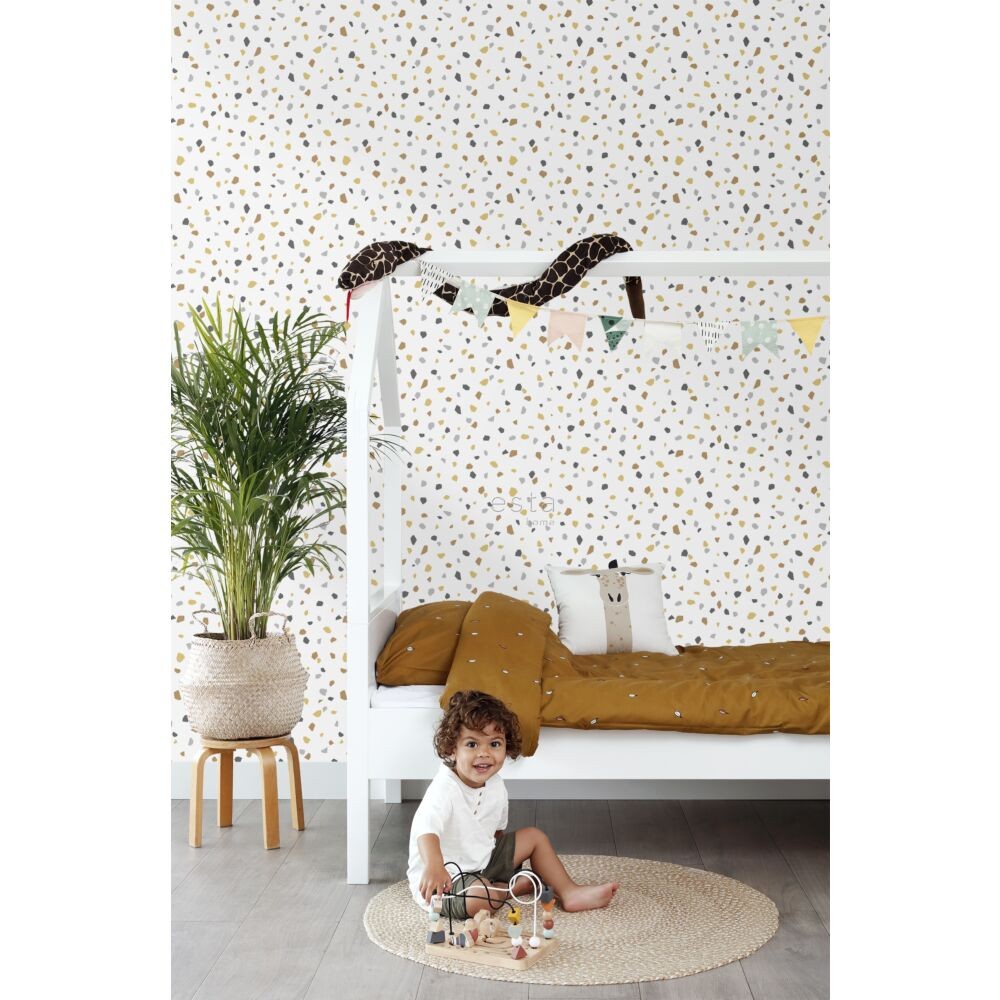 Esta 139305 To the moon and back Terrazzo white mustard and gray - tapeta w motyw lastryko