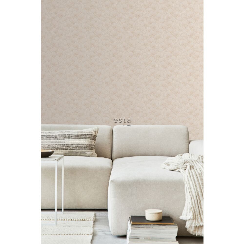 Esta 139491 To the moon and back Pen drawn leaves sand beige and light - tapeta w minimalistyczne liście