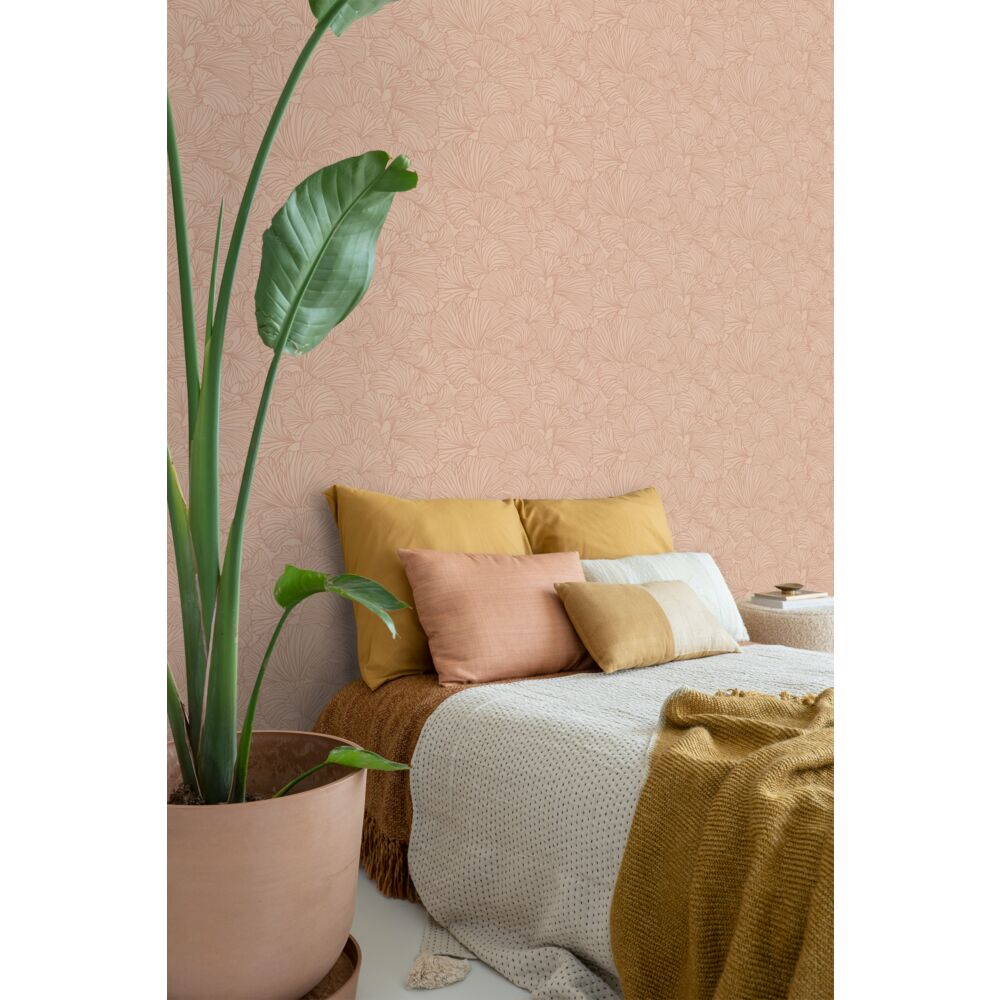 Esta 139490 To the moon and back Pen drawn leaves light terracotta - tapeta w minimalistyczne liście