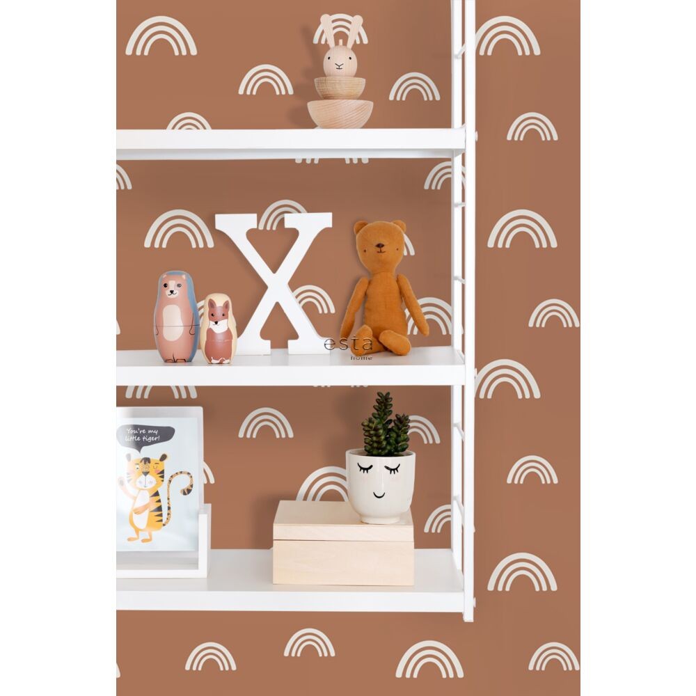 Esta 139383 To the moon and back Rainbows terracotta and white - tapeta dla dzieci w tęcze