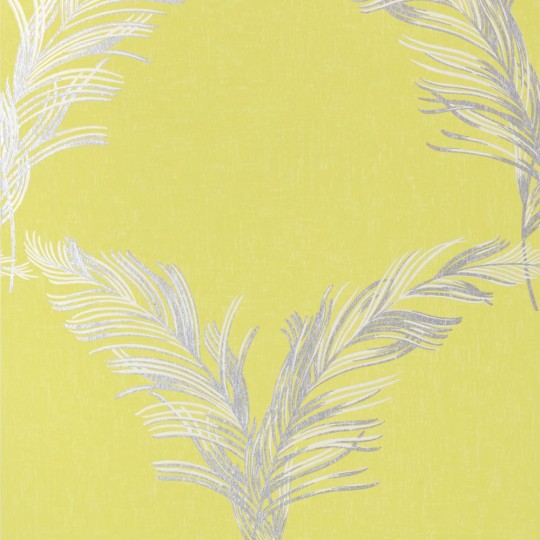 Anna French AT7925 Watermark Plumes Metallic Silver on Citron - tapeta w pióra