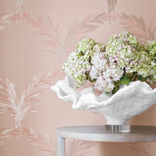 Anna French AT7925 Watermark Plumes Metallic Silver on Citron - tapeta w pióra