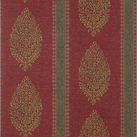 Thibaut T10237 Colony Chappana Red - tapeta w paski i roślinne ornamenty