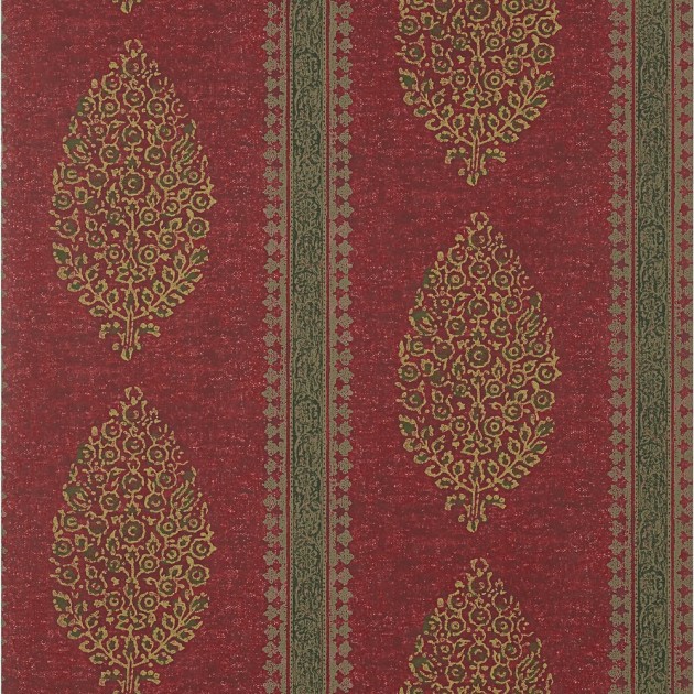 Thibaut T10237 Colony Chappana Red - tapeta w paski i roślinne ornamenty