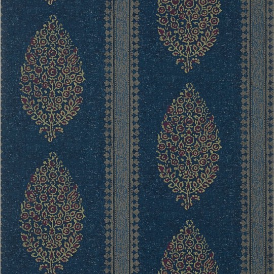 Thibaut T10238 Colony Chappana Navy and Red - tapeta w paski i roślinne ornamenty