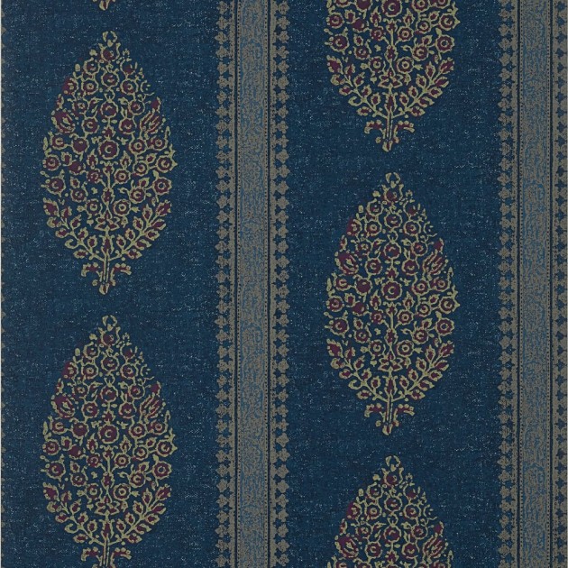 Thibaut T10238 Colony Chappana Navy and Red - tapeta w paski i roślinne ornamenty