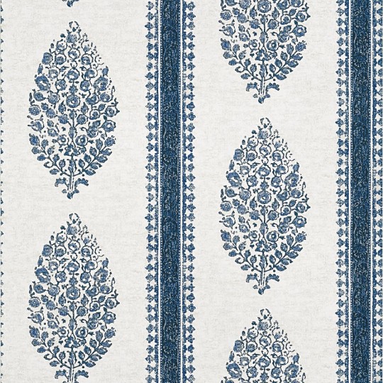 Thibaut T10239 Colony Chappana Blue and White - tapeta w paski i roślinne ornamenty