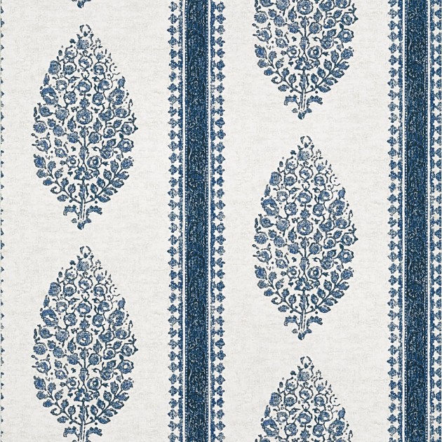Thibaut T10239 Colony Chappana Blue and White - tapeta w paski i roślinne ornamenty