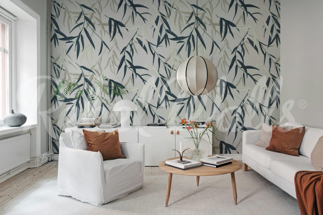 Rebel Walls R21199 Shutterstock Bamboo Jungle Blue - mural w egzotyczne liście