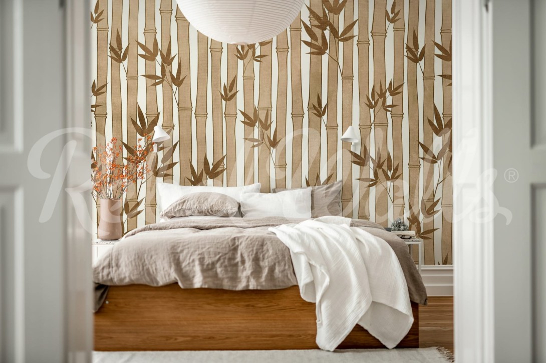 Rebel Walls R20816 Shutterstock Bamboo Forest Brown - mural w bambusy