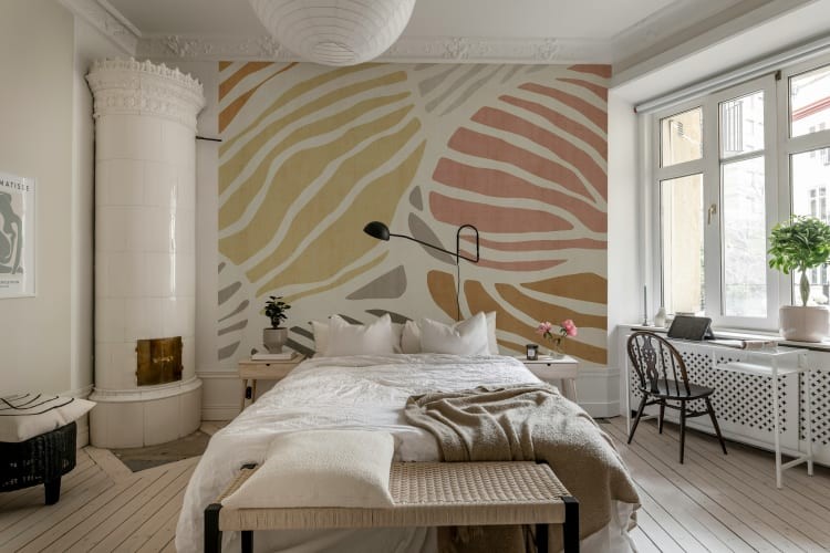 Rebel Walls R20925 Shutterstock Graphic Leafs Coral - mural w liście