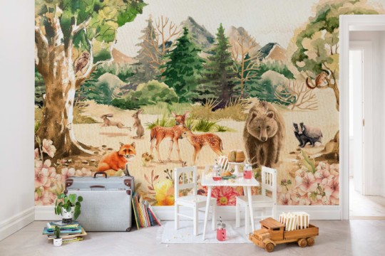 Rebel Walls R19911 Shutterstock Forest Friends - mural dla dzieci w leśne zwierzęta