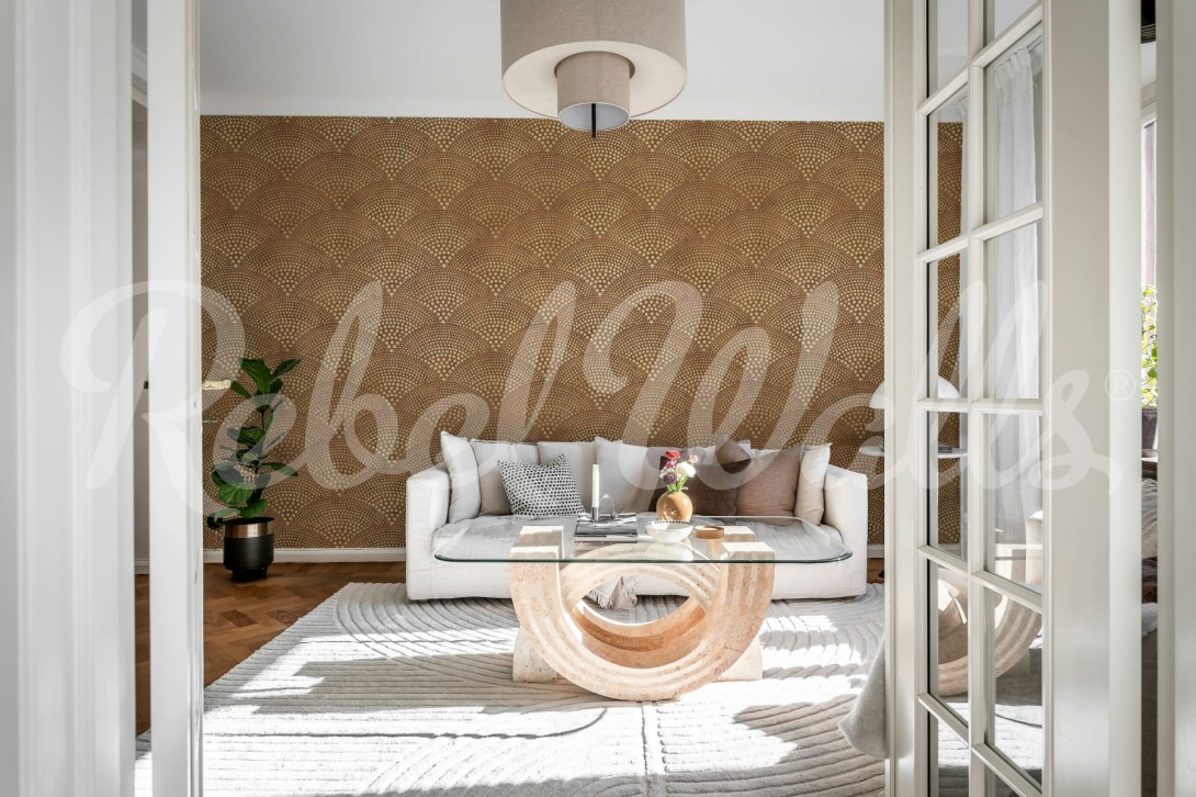 Rebel Walls R21559 Shutterstock Shimmer Fan Rust - mural w wachlarze