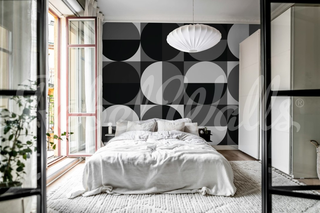 Rebel Walls R21577 Shutterstock Circle Grid Black & White - mural w geometryczny wzór