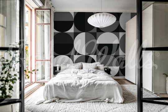 Rebel Walls R21577 Shutterstock Circle Grid Black & White - mural w geometryczny wzór