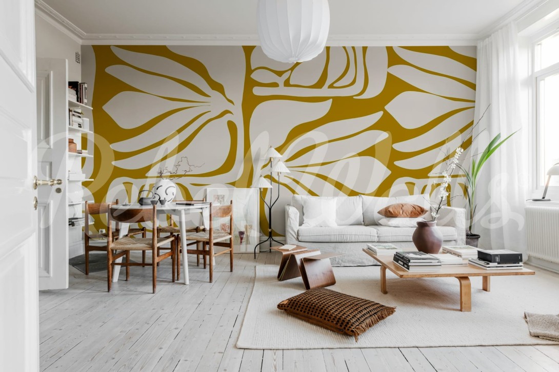 Rebel Walls R21410 Shutterstock Silent Grove Amber Dusk - mural w abstrakcyjny wzór roślinny