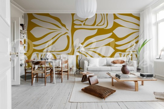 Rebel Walls R21410 Shutterstock Silent Grove Amber Dusk - mural w abstrakcyjny wzór roślinny