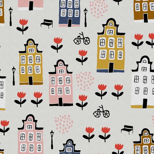 Rebel Walls R20288 Shutterstock Sweet Town Pastel - mural dla dzieci w miejski pejzaż