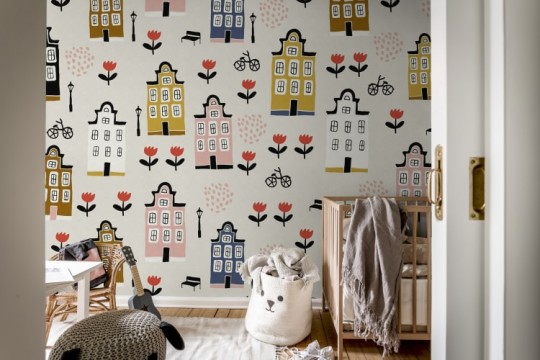 Rebel Walls R20288 Shutterstock Sweet Town Pastel - mural dla dzieci w miejski pejzaż