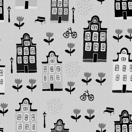 Rebel Walls R20302 Shutterstock Sweet Town Gray - mural dla dzieci w miejski pejzaż