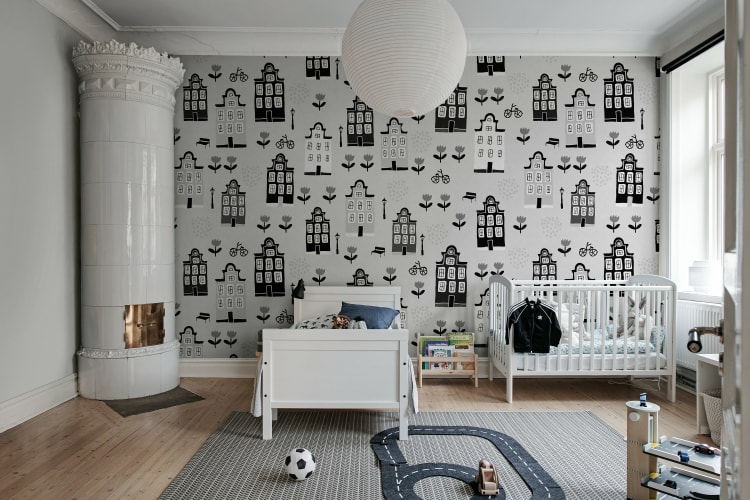 Rebel Walls R20302 Shutterstock Sweet Town Gray - mural dla dzieci w miejski pejzaż