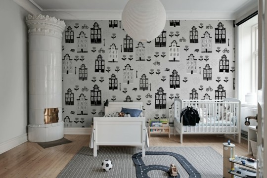 Rebel Walls R20302 Shutterstock Sweet Town Gray - mural dla dzieci w miejski pejzaż