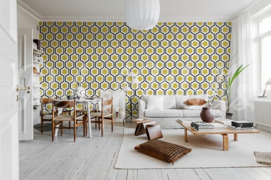 Rebel Walls R21560 Shutterstock Bold Hexagon Yellow - mural w geometryczny wzór retro