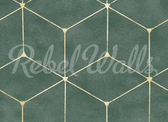 Rebel Walls R21563 Shutterstock Hexaeder Green - mural w geometryczny wzór 3D