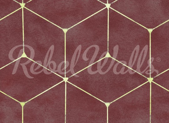 Rebel Walls R21565 Shutterstock Hexaeder Burgundy - mural w geometryczny wzór 3D
