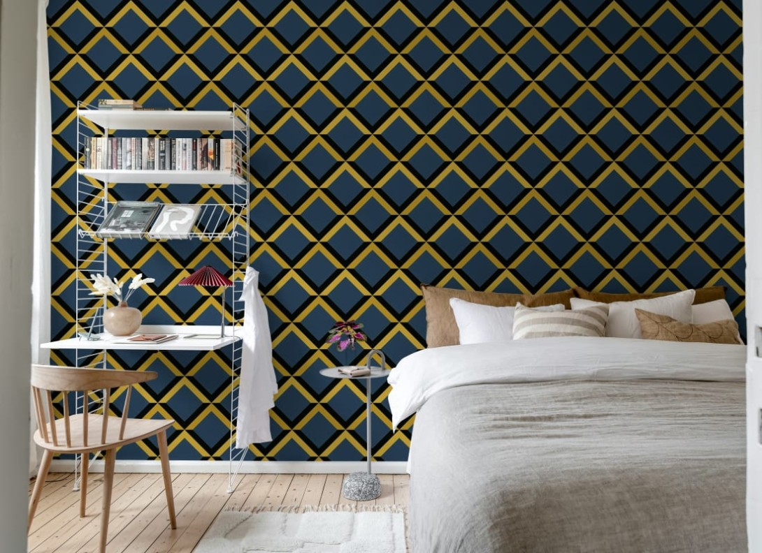 Rebel Walls R21567 Shutterstock Lattice Dark Blue - mural w kratkę