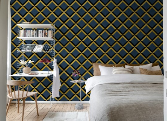 Rebel Walls R21567 Shutterstock Lattice Dark Blue - mural w kratkę