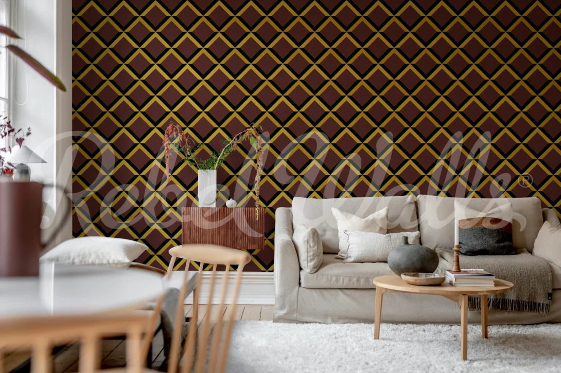 Rebel Walls R21569 Shutterstock Lattice Burgundy - mural w kratkę