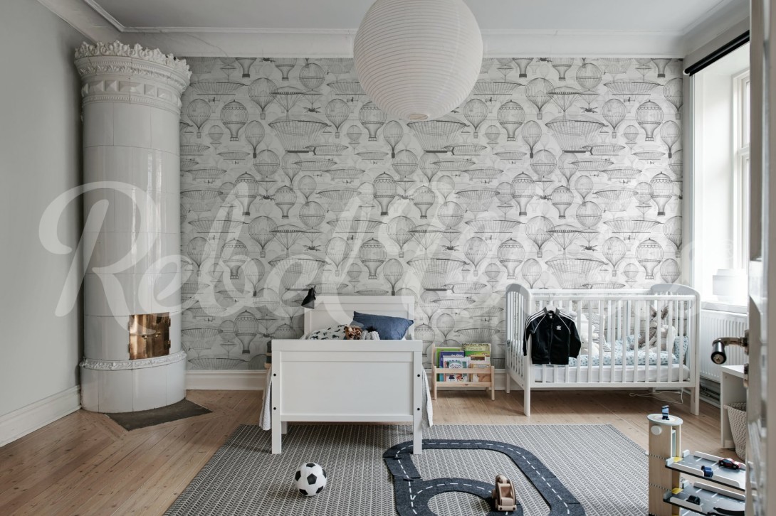 Rebel Walls R21552 Shutterstock Bon Voyage Black & White - mural w balony