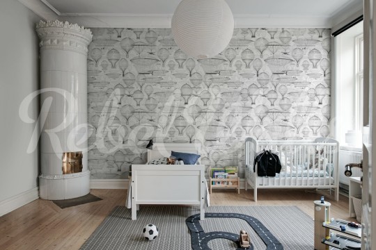 Rebel Walls R21552 Shutterstock Bon Voyage Black & White - mural w balony
