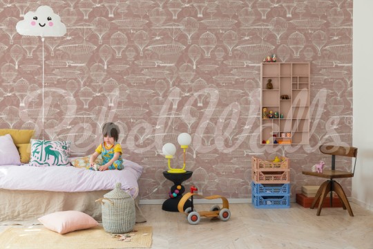 Rebel Walls R21555 Shutterstock Bon Voyage Pink - mural w balony