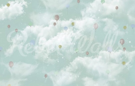 Rebel Walls R21495 Shutterstock Balloon Clouds Sky Blue - mural dla dzieci w pejzaż nieba i balony